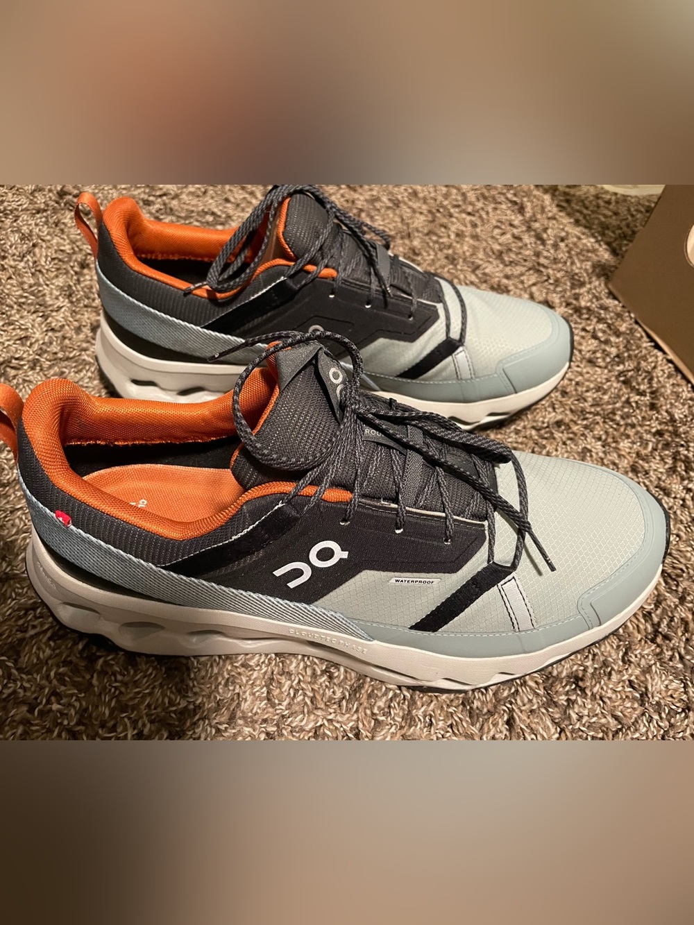 On Clouds Men’s Athletic Shoes in Light Blue, Black and Orange